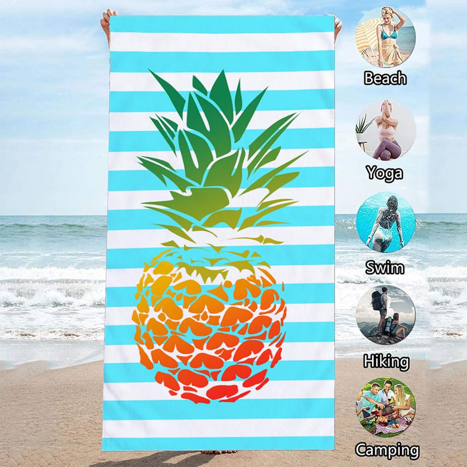 Pineapple Print Beach Towels Microfiber Quick Dry Sand Free