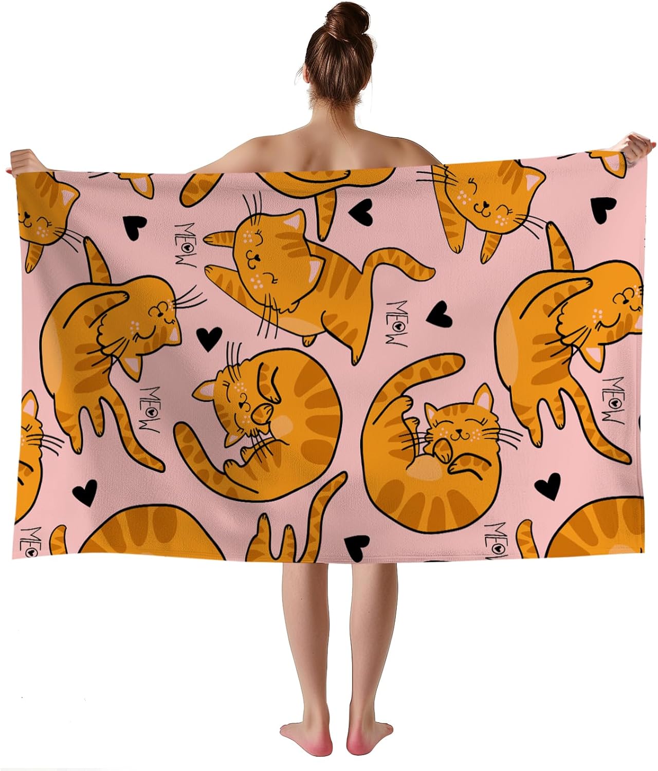 WZOMT Microfiber Beach Towel with Cute Orange Cat Design 1