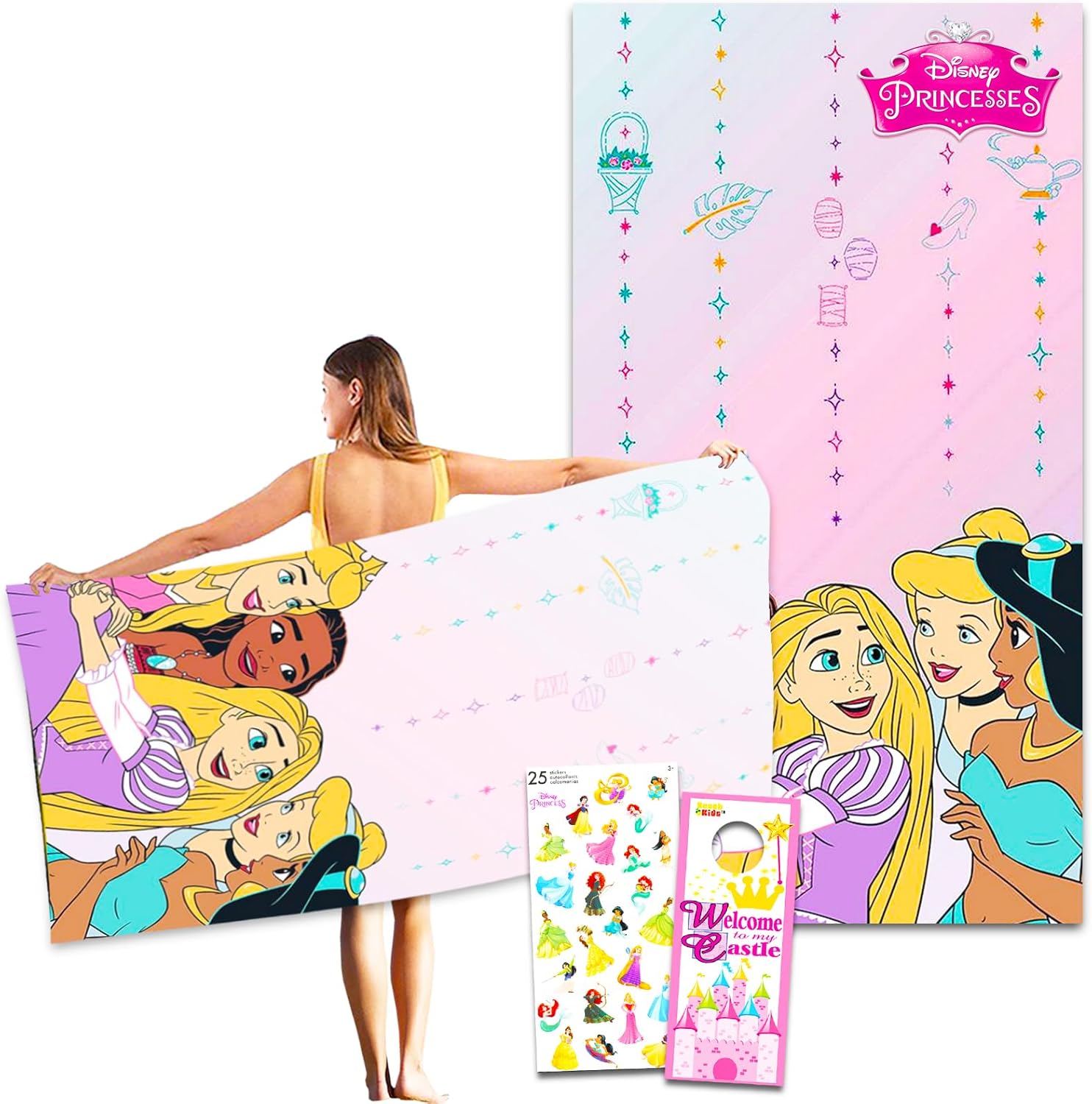 Disney Princess Beach Towel Set with Stickers 1