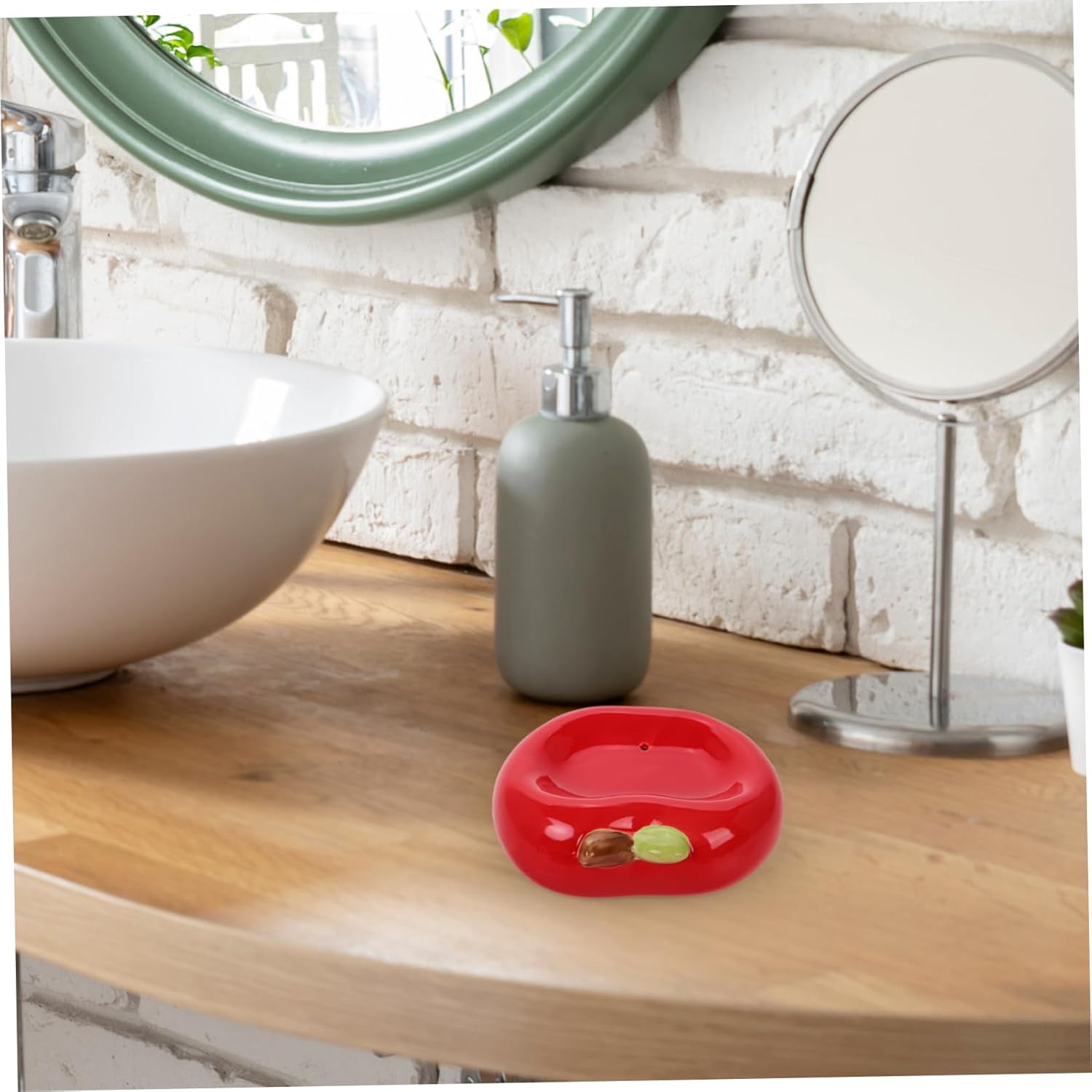 Alipis Apple Shaped Ceramic Soap Tray with Drainage Hole 1