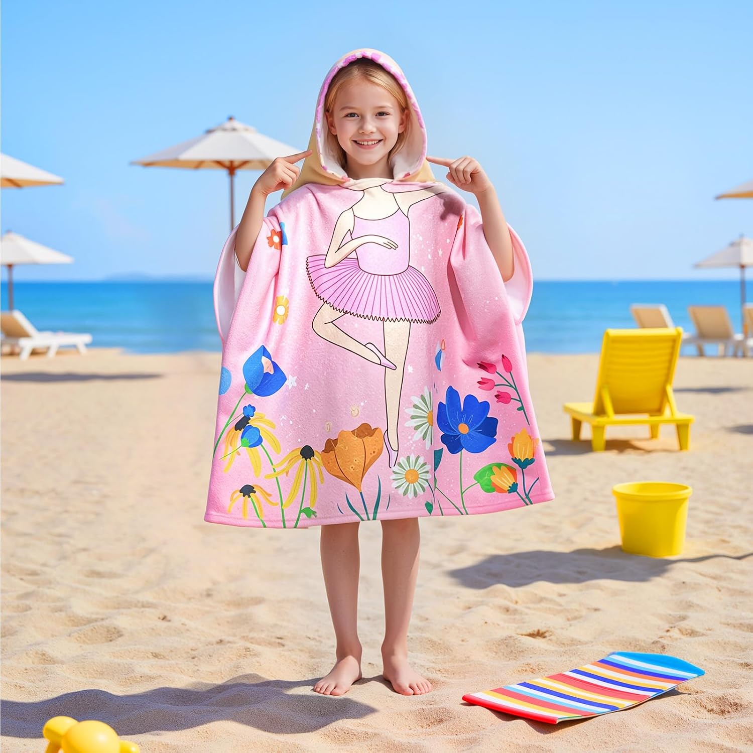 Ythuil Kids Hooded Beach Towel with Backpack