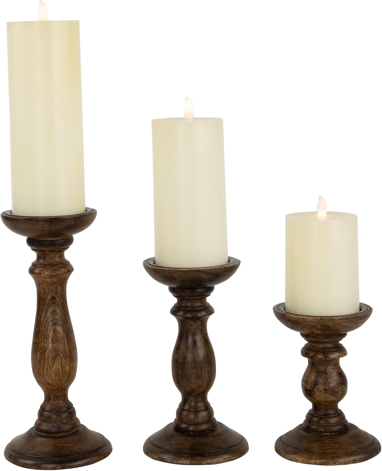 Northlight 3 pcs 10 Inch Dark Wooden Candle Holders