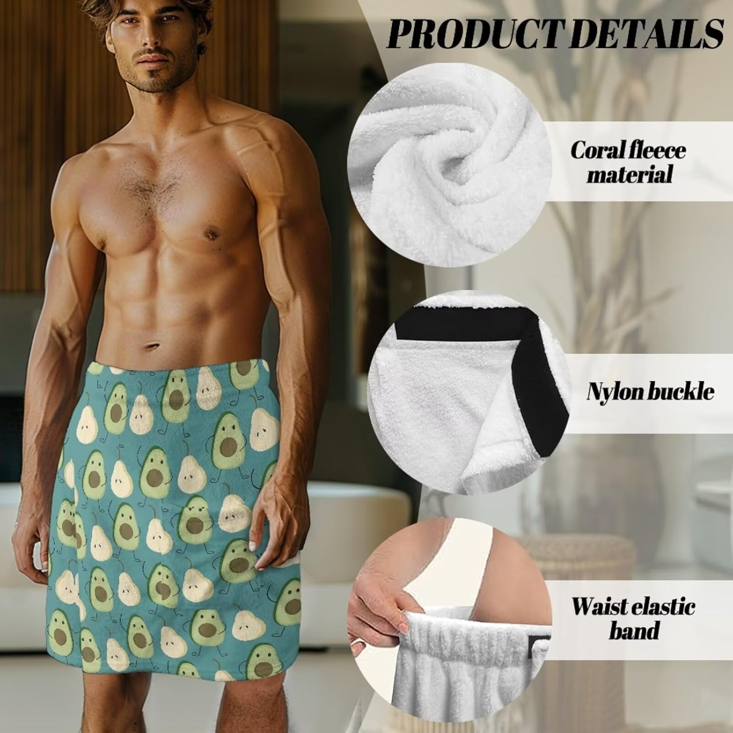 Adjustable Spa Towel Wrap for Men with Hook and Loop