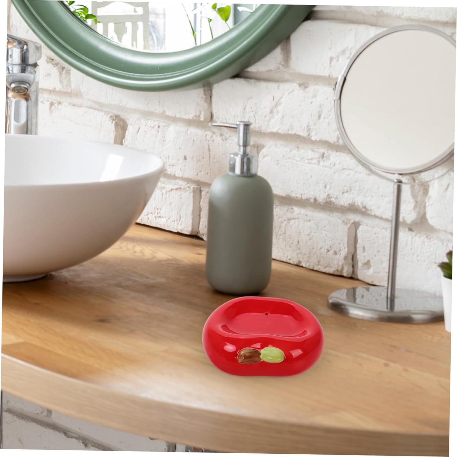 Apple Shaped Ceramic Soap Dish with Drainage Hole