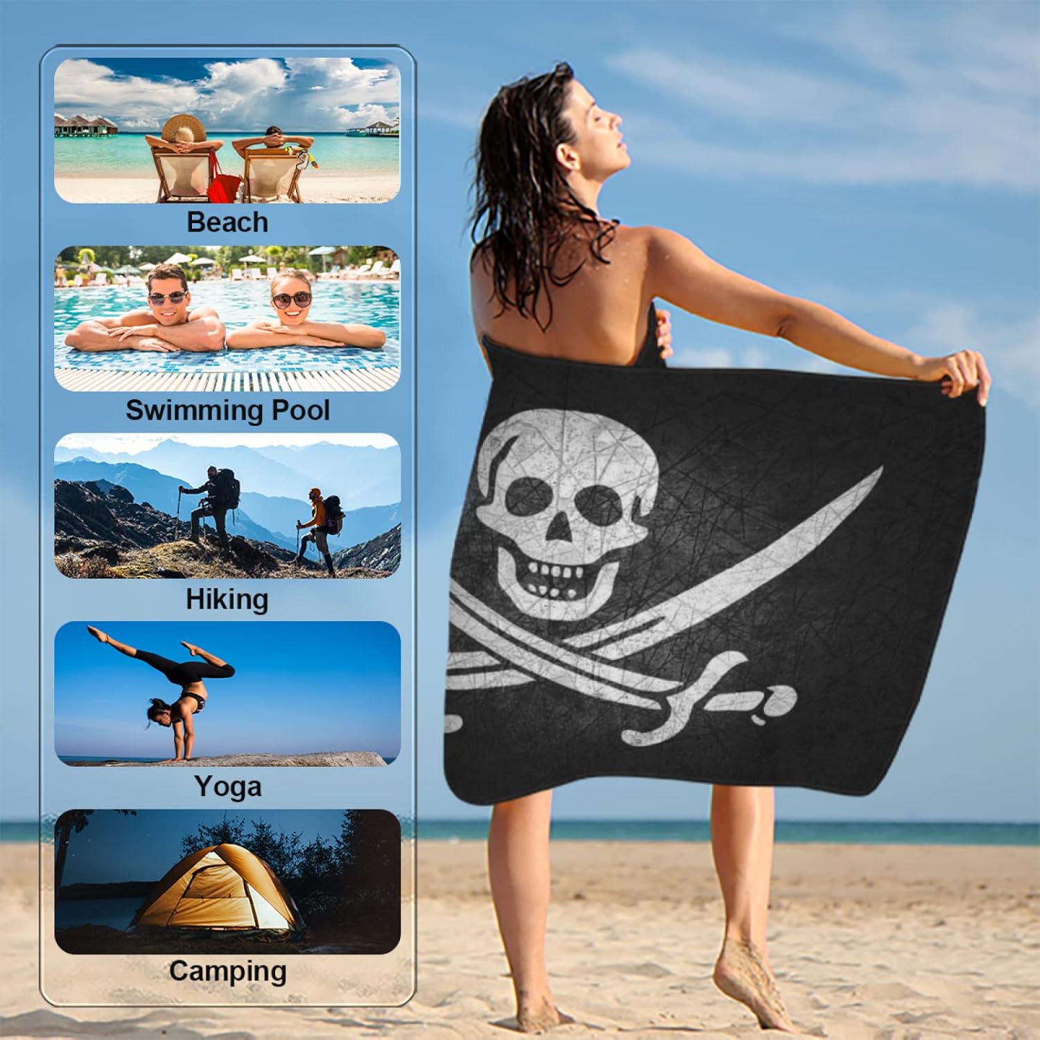 Jolly Roger Pirate Skull Microfiber Beach Towel for Kids and Toddlers