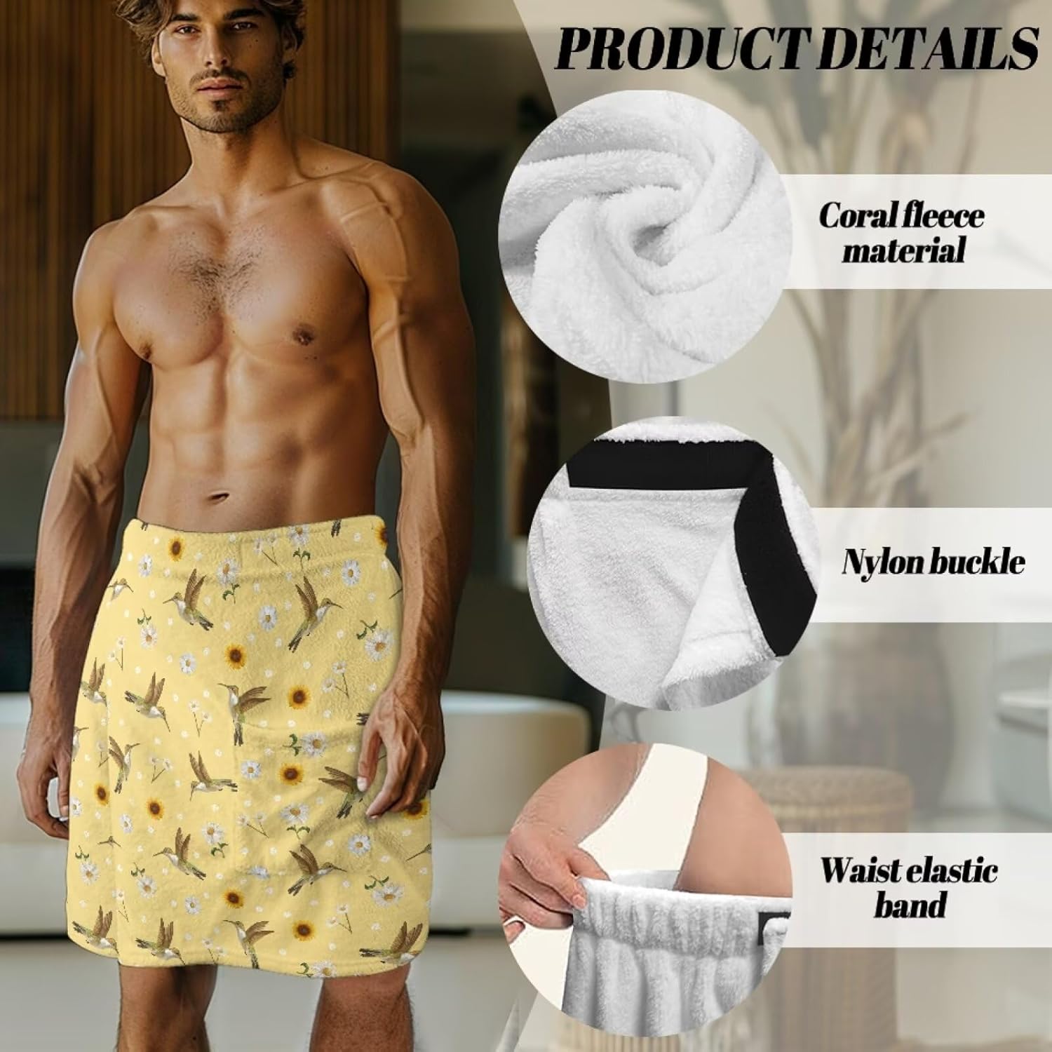 KUIFORTI Adjustable Hummingbird Towel Wrap for Men