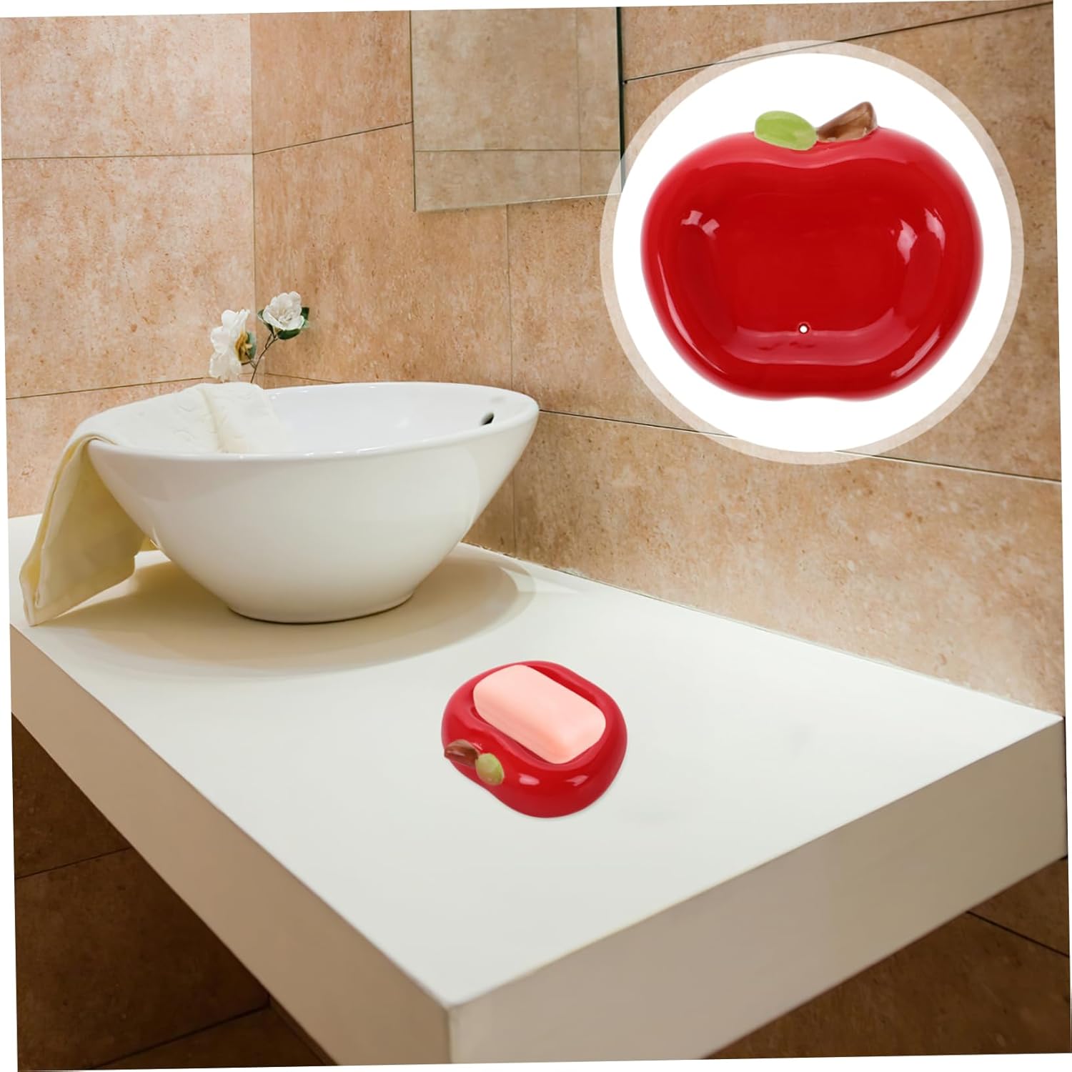 Apple Shaped Ceramic Soap Dish with Drainage Hole