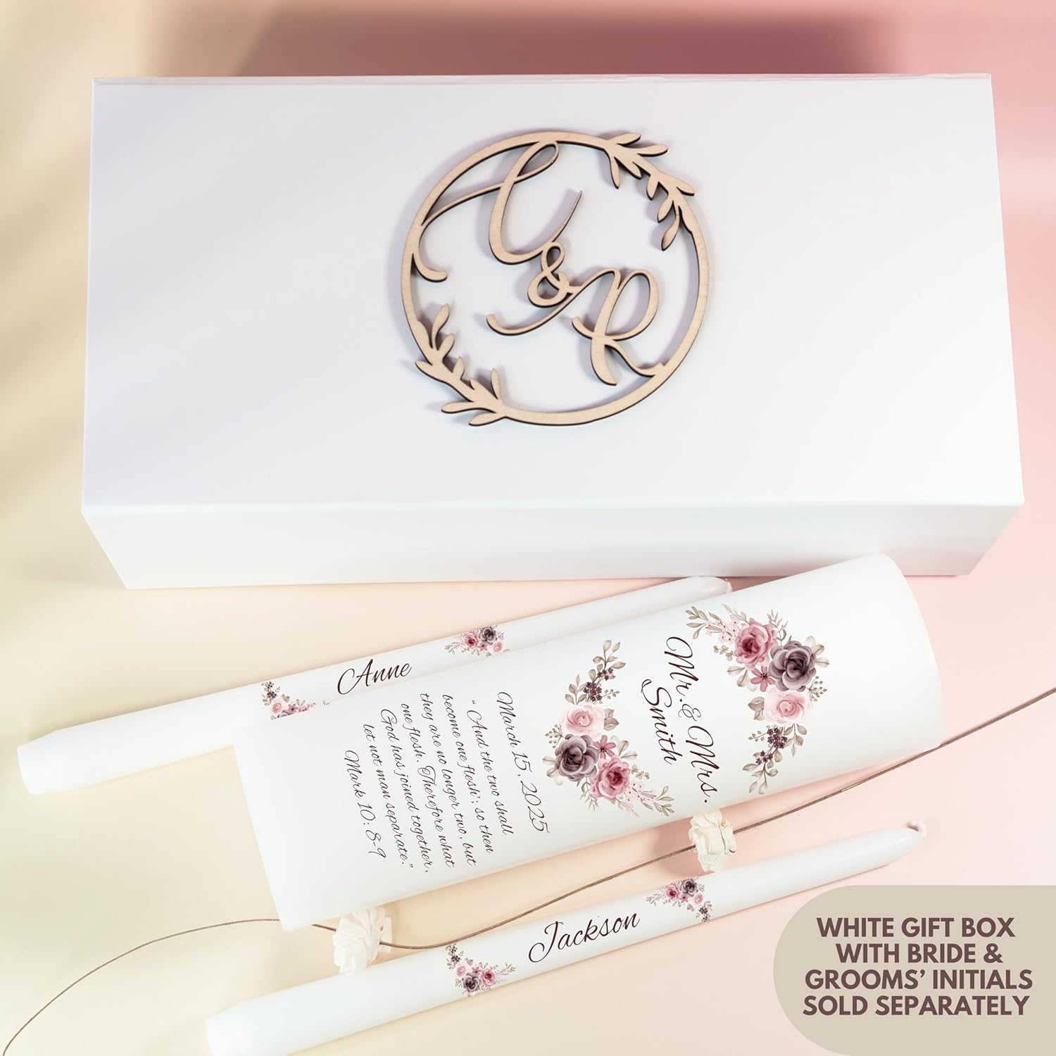 Unity Candles for Wedding Mr Mrs Set with Bible Quote