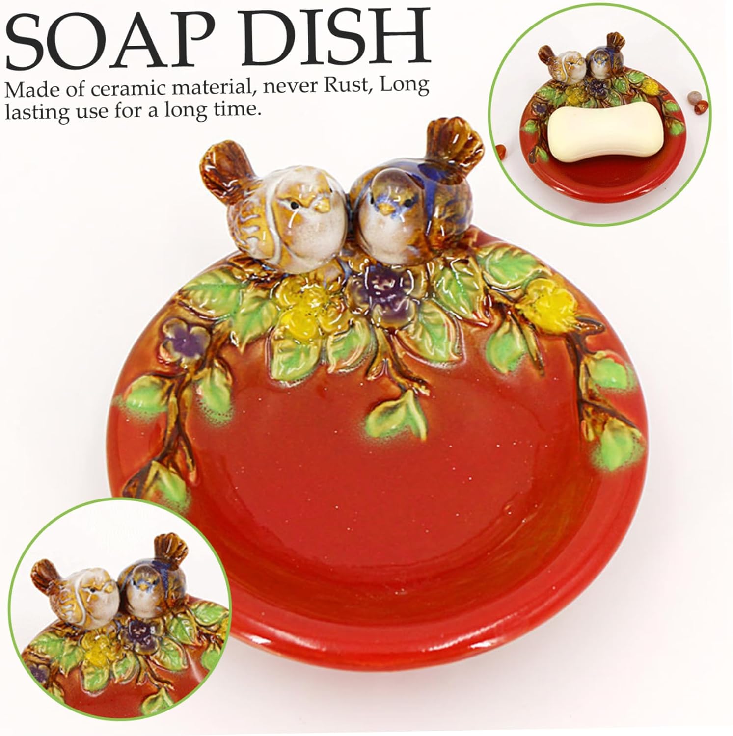 VCBUJICE Bird Soap Dish 5x5x3 Inch Ceramic