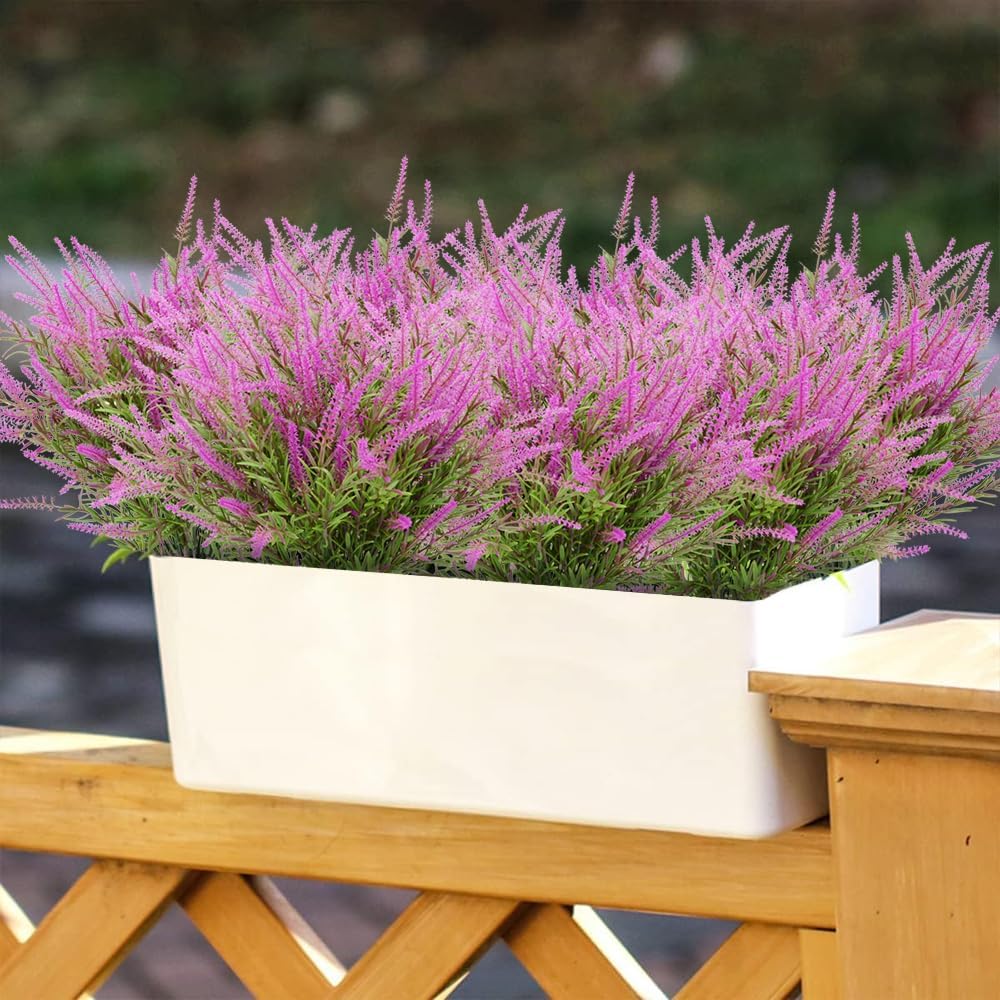 12 Bundles Artificial Lavender Plants UV Resistant Fake Bushes