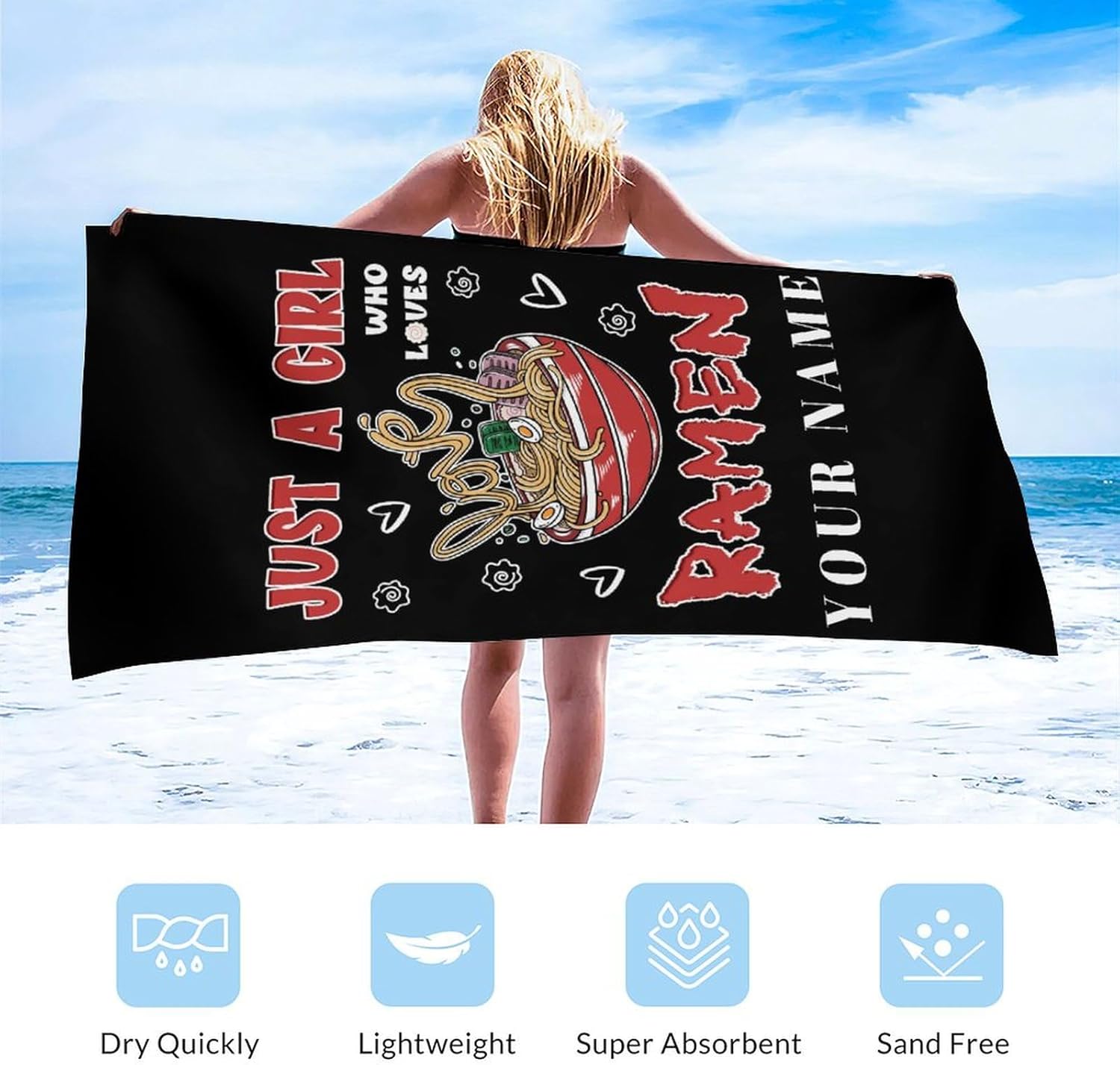 Custom Beach Towel for Kids - Soft Quick-Dry Ramen Towel