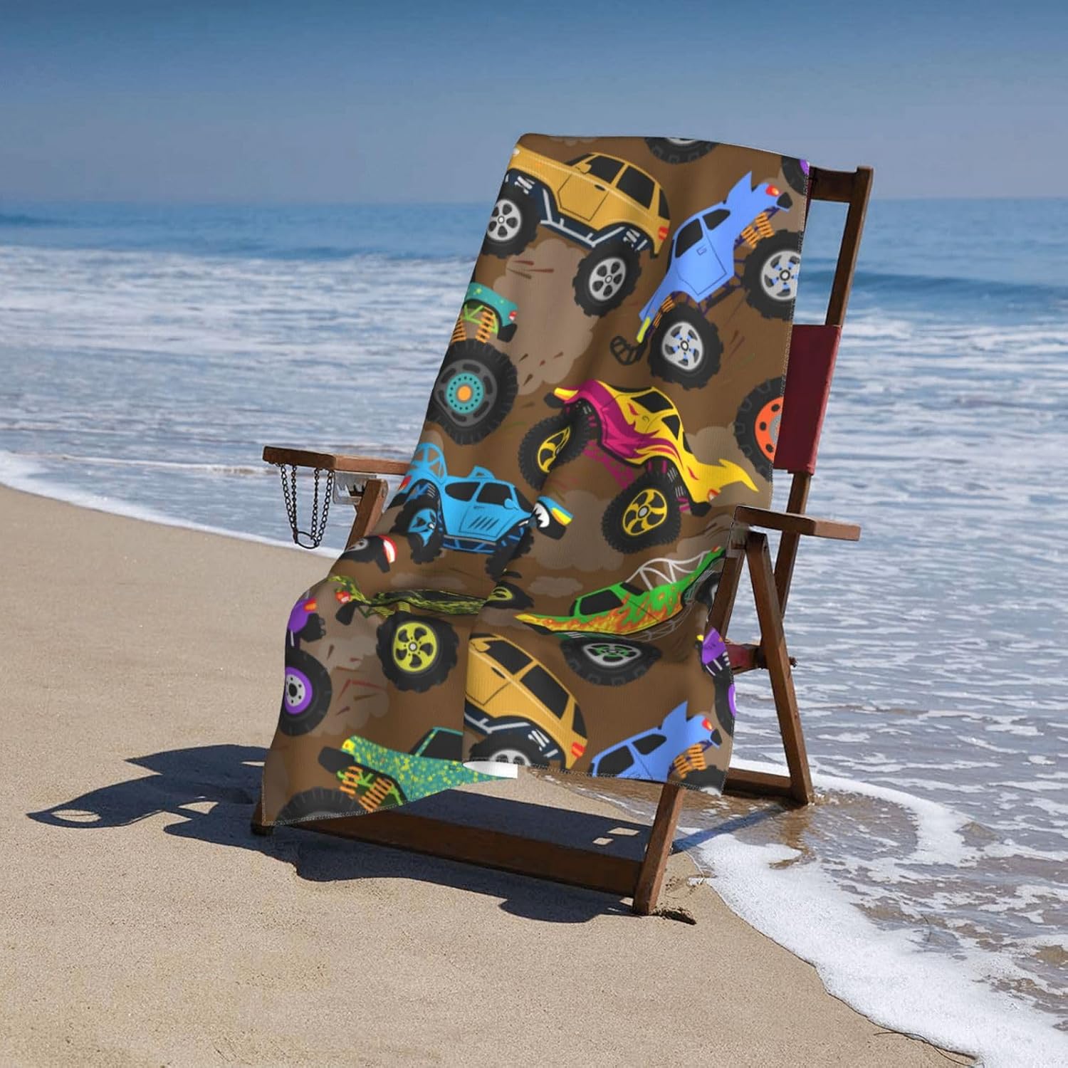 HKHEHOP Monster Vintage Truck Cartoon Beach Towel