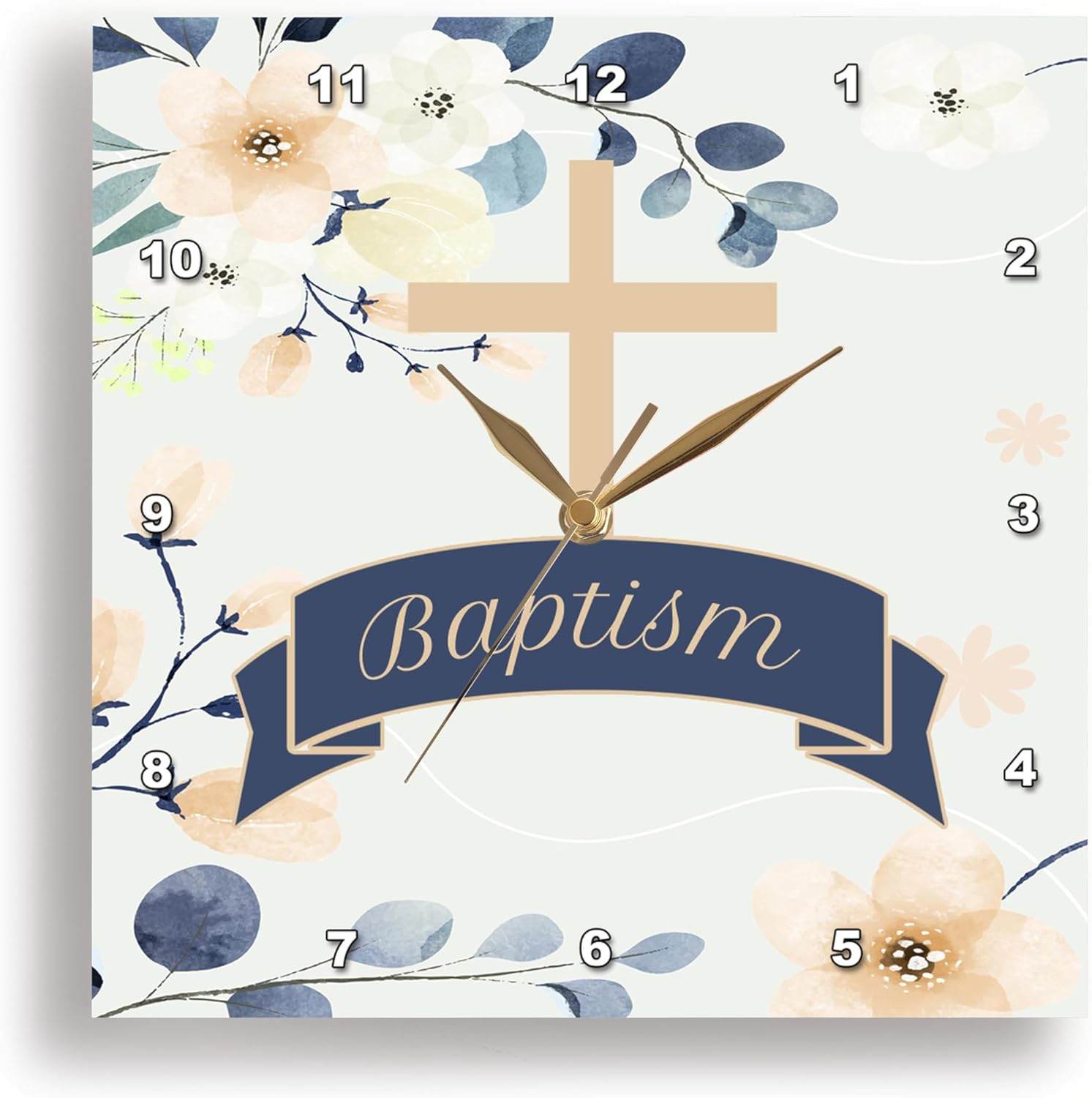 3dRose Wall Clock - 13 Inch Silent Baby Baptism Design