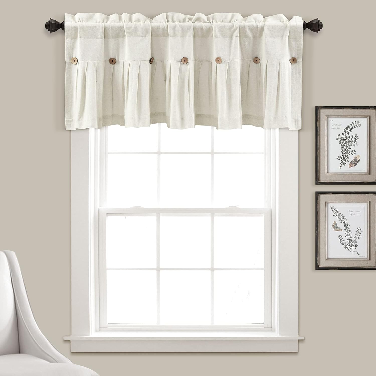 Lush Decor Linen Button Valance 52x18 Off White 1