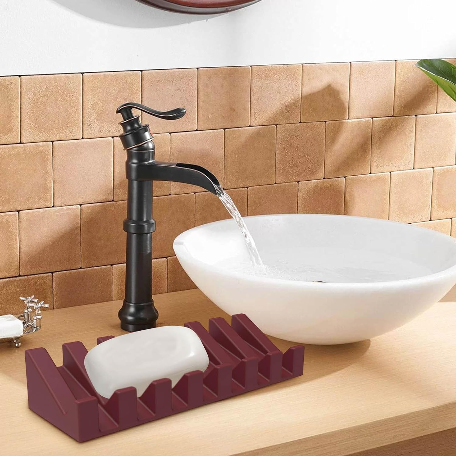 Silicone Soap Dish with Waterfall Drain Hot Pink