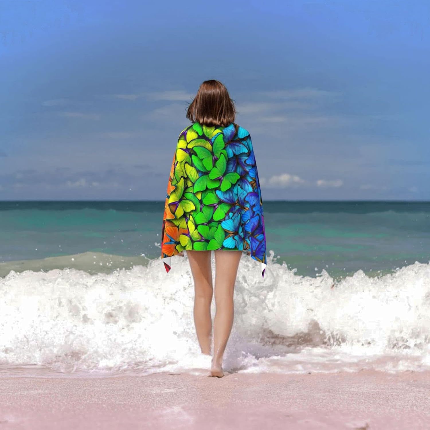 Rainbow Butterflies Microfiber Beach Towel