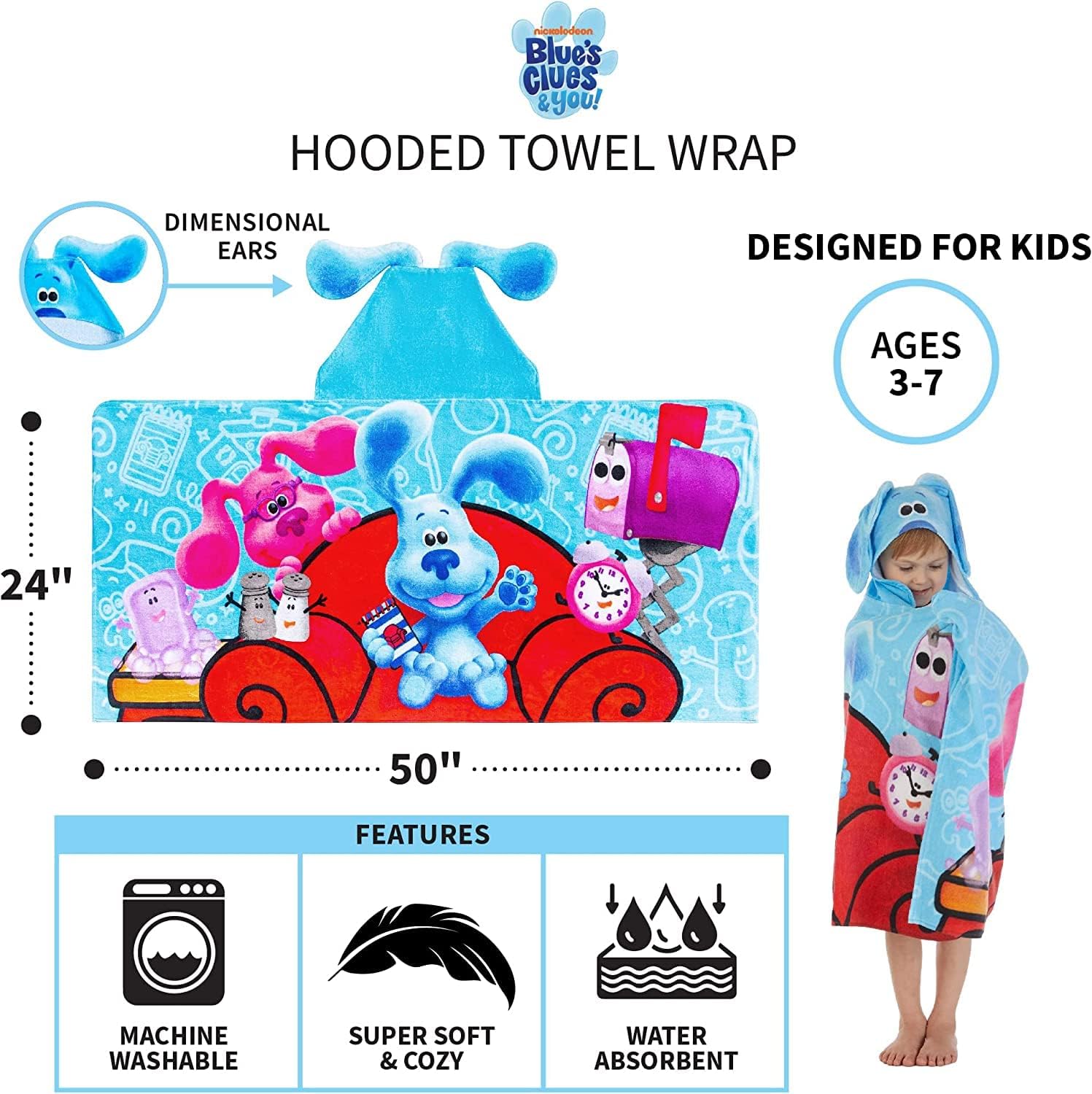 Franco Blues Clues Hooded Towel Wrap 24x50