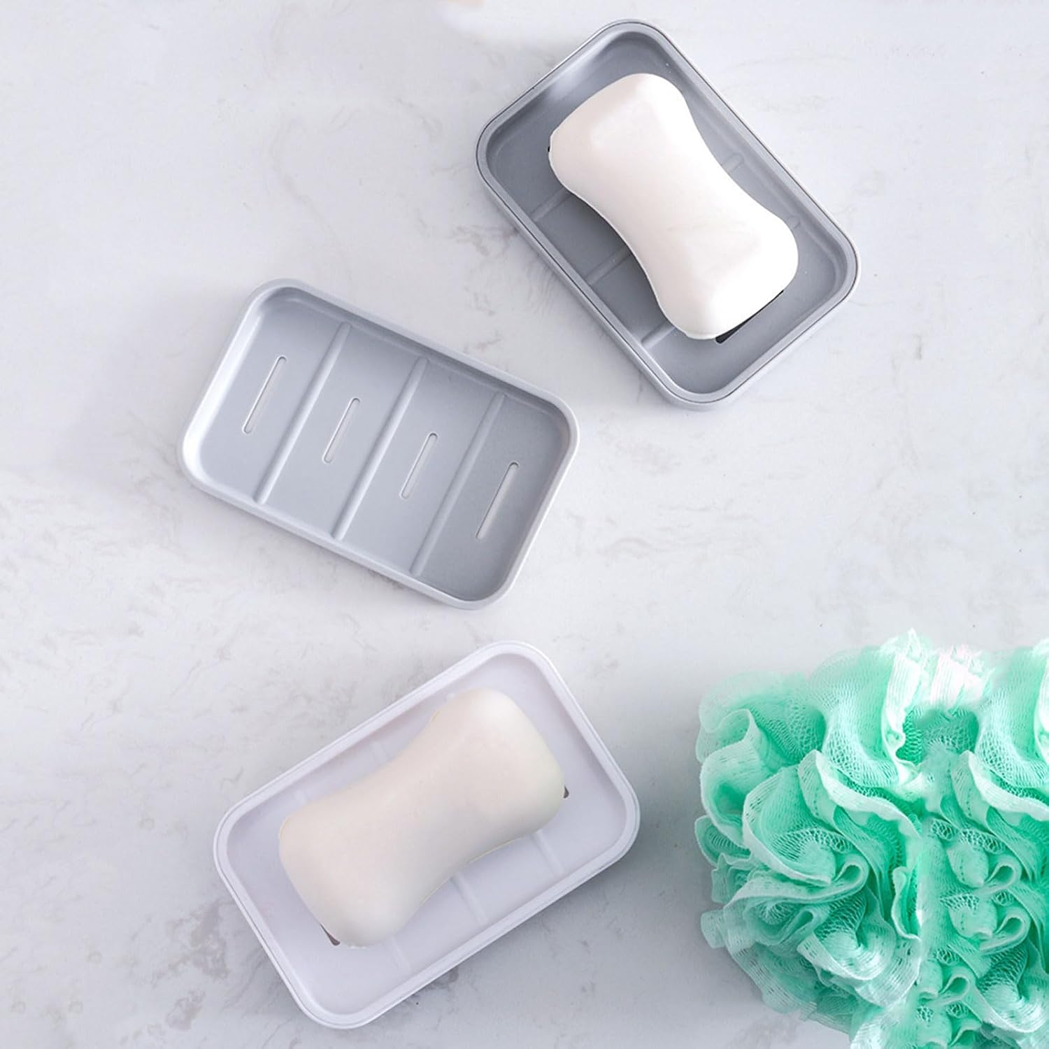 2PCS Soap Dish with Drain Container for Shower and Kitchen