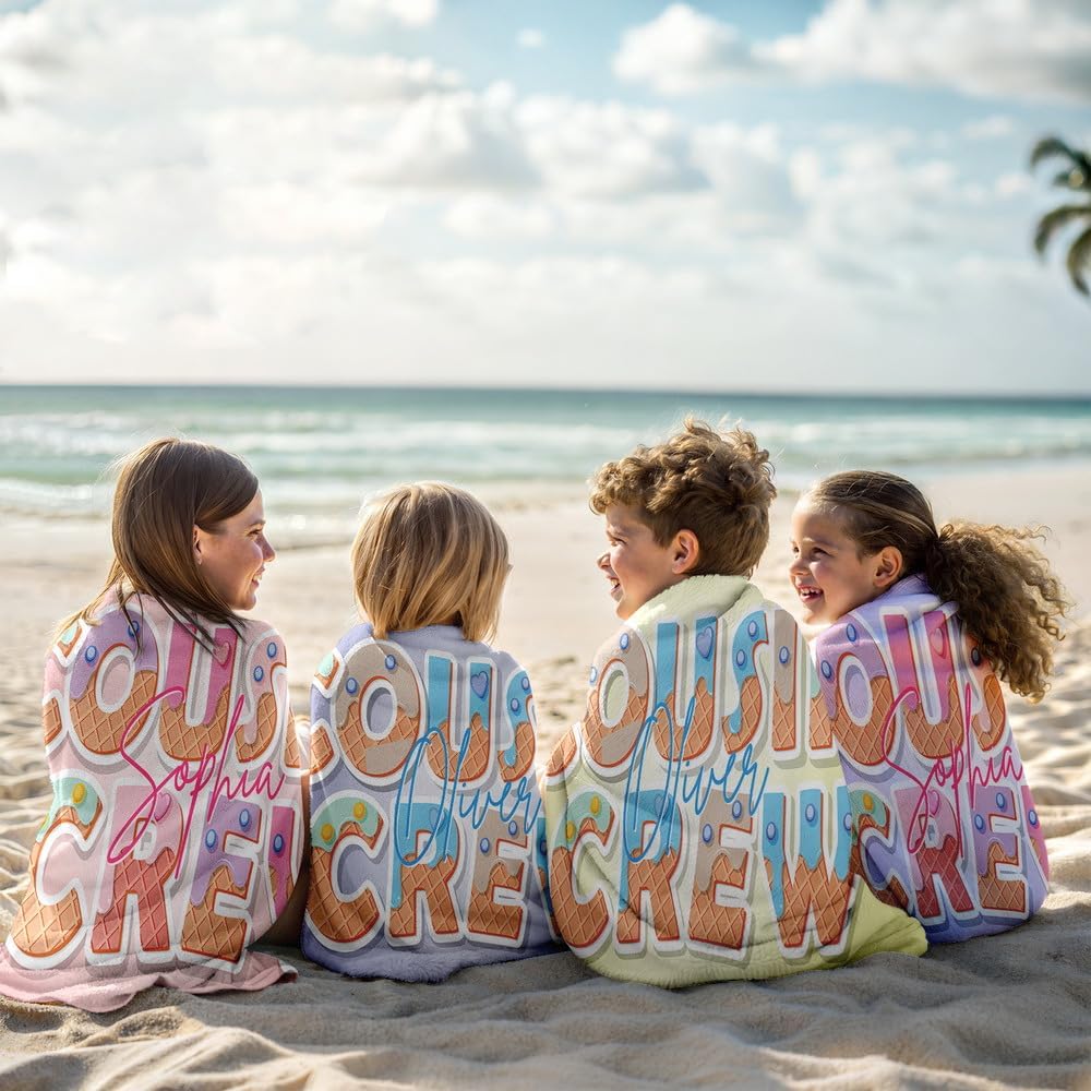 Personalized Beach Towels for Kids with Name - Ice Cream Drip Monogram