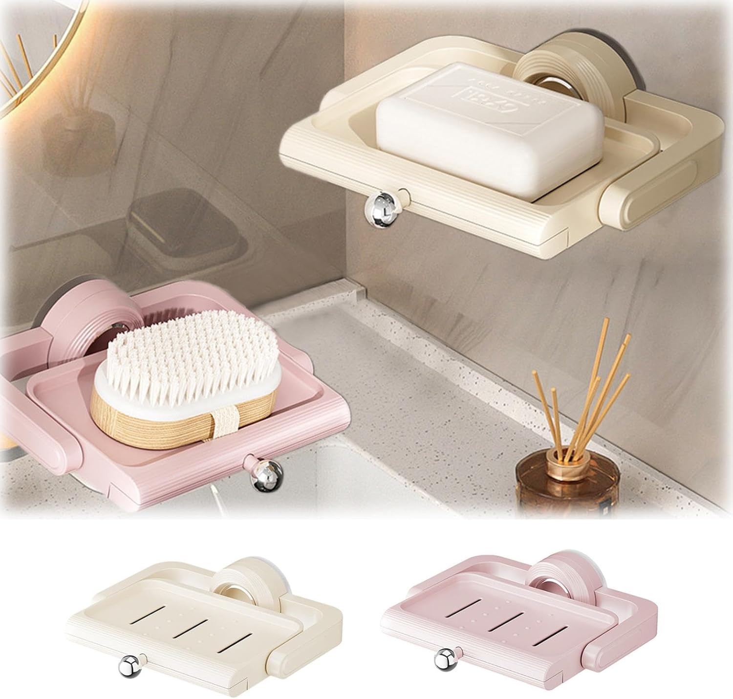 360 Rotatable Suction Cup Soap Holder - Beige