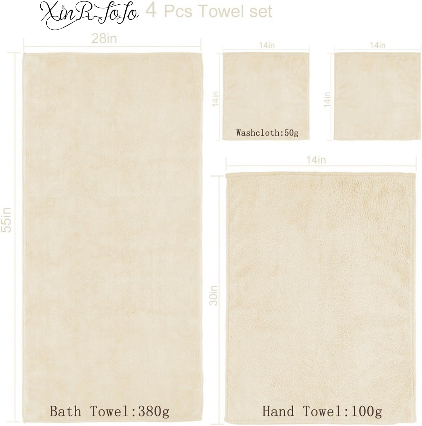 Xinrjojo 4-Piece Microfiber Towel Set - Cream 1