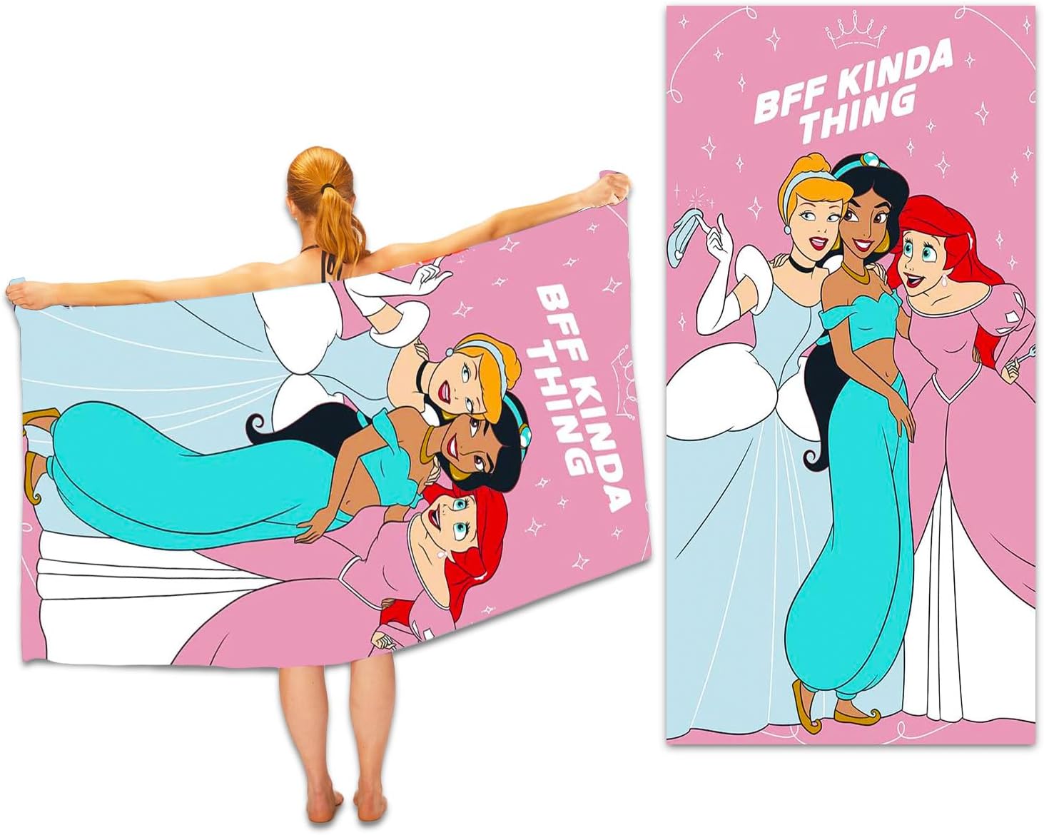 Disney Princess Beach Towel Set - 40x72 Microfiber Towel with Stickers More
