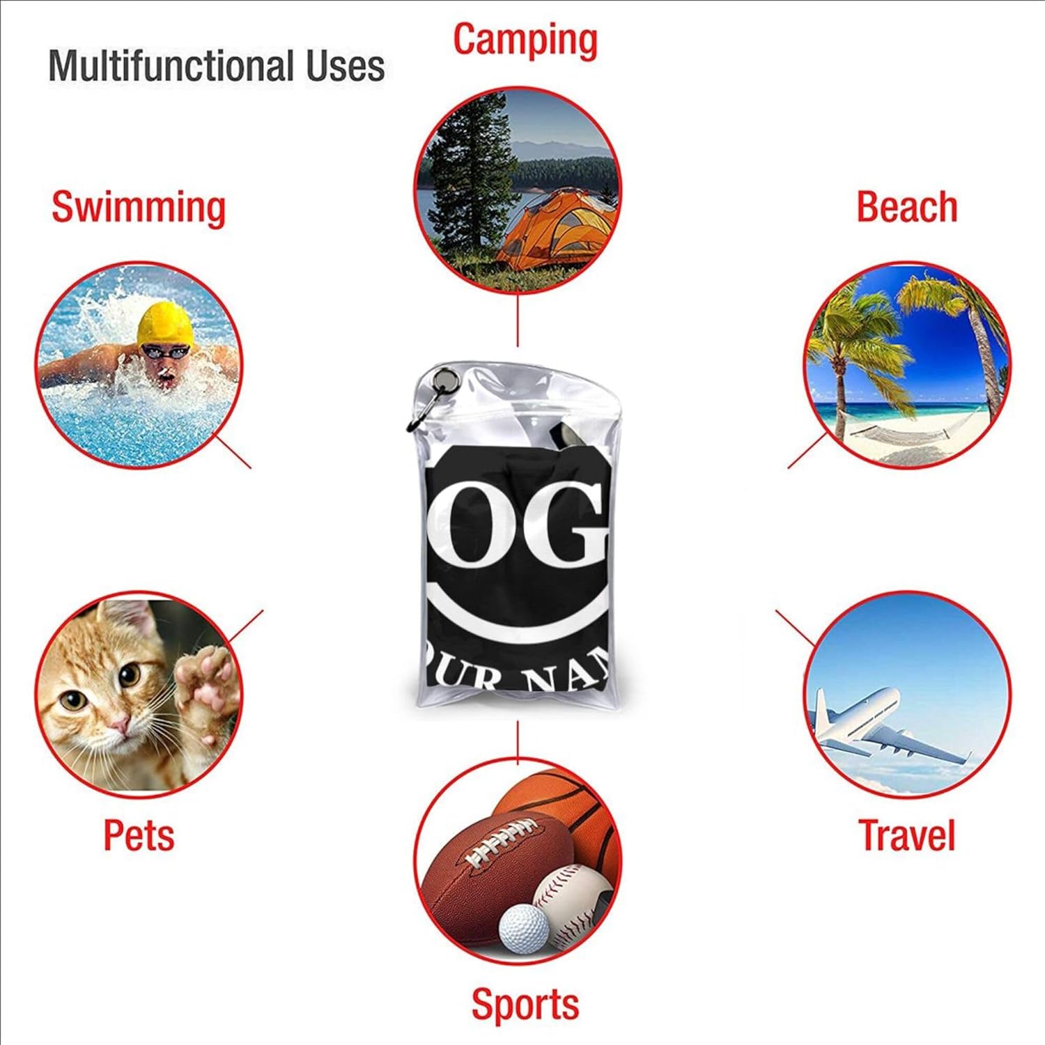 Custom Beach Towel with Text Logo and Photo