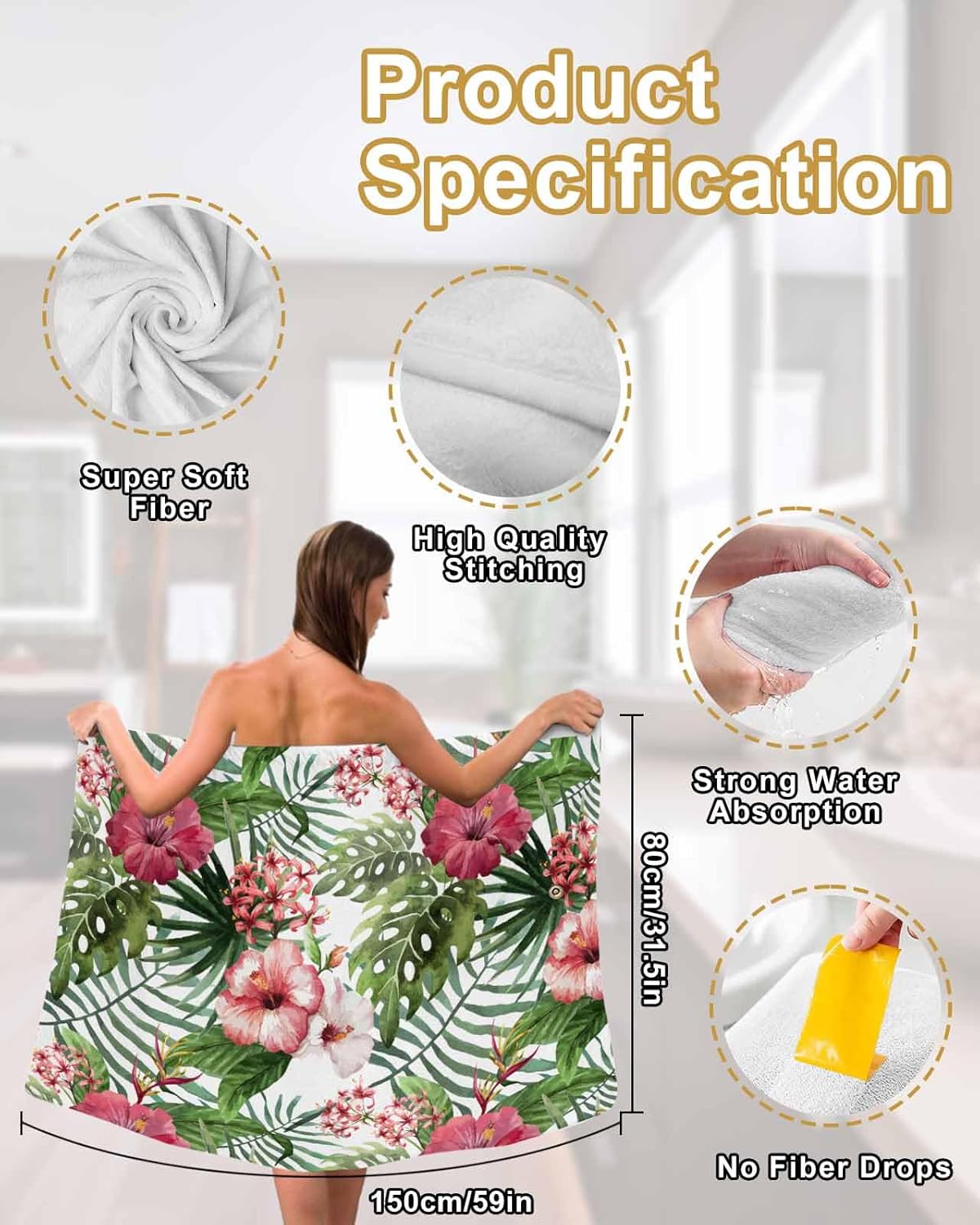 Huotupsine Tropical Bath Wrap Towel for Women