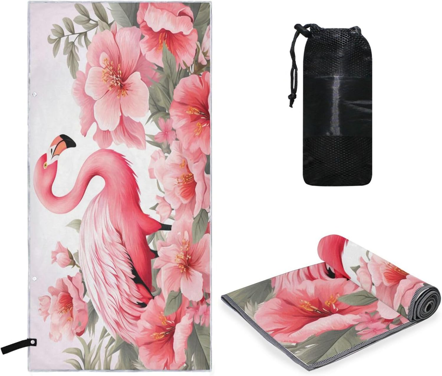 SUABO Pink Flamingo Bath Towel with Hanging Loops 1