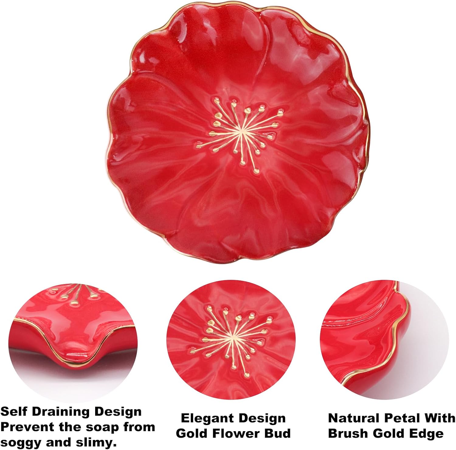 Polyroyal Ceramic Self Draining Soap Dish with Hibiscus Design