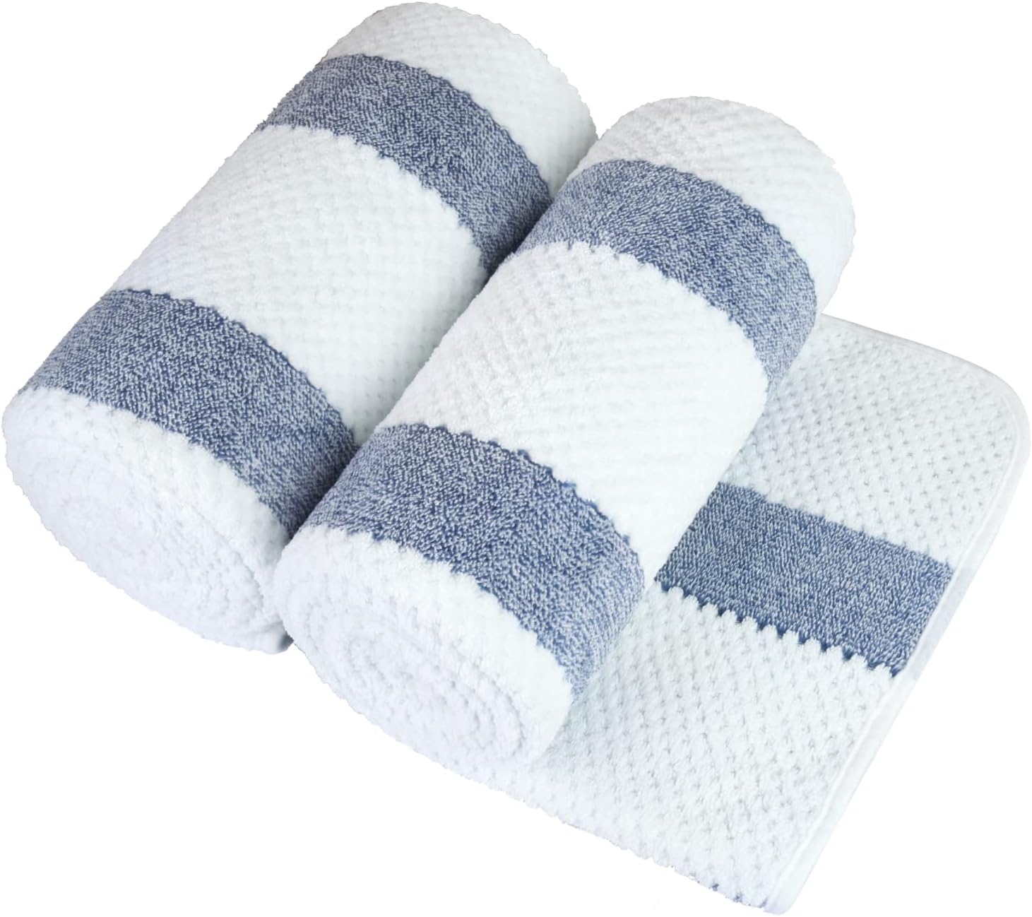 JML Microfiber Bath Towels 2 Pack 30x60 Waffle Stripe Royal Blue