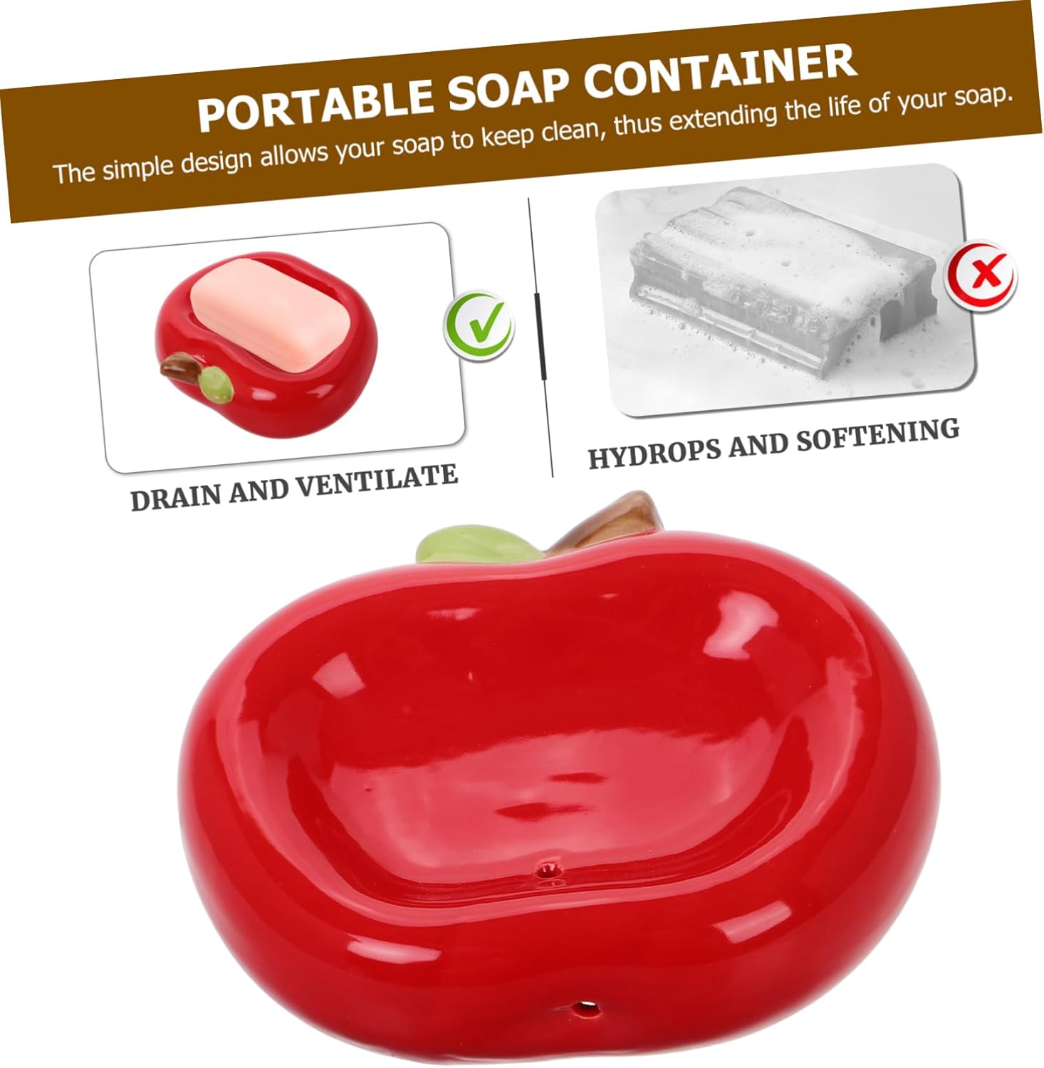 Zerodeko Apple Shaped Ceramic Soap Dish with Drainage