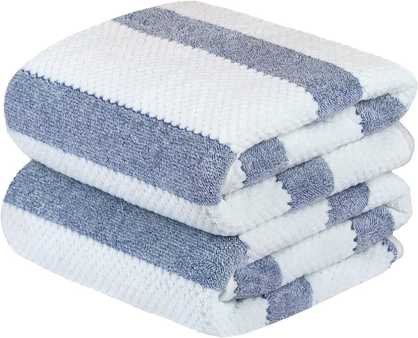 JML Microfiber Bath Towels 2 Pack 30x60 Waffle Stripe Royal Blue