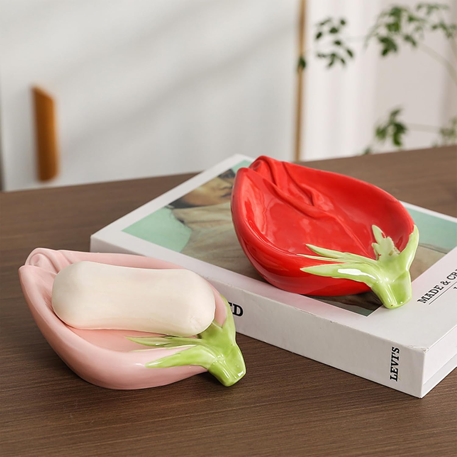1PC Rose Flower Ceramic Soap Dish for Bathroom Kitchen