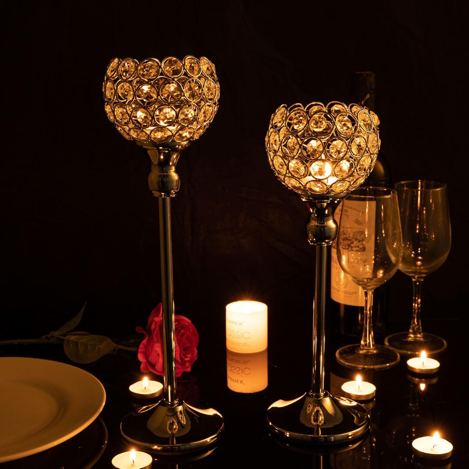 VINCIGANT Crystal Votive Candle Holders Set of 2