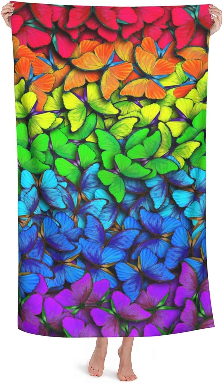 Rainbow Butterflies Microfiber Beach Towel