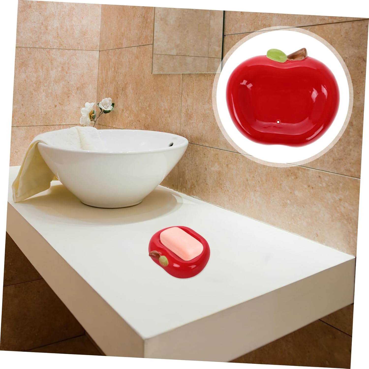 Alipis Apple Shaped Ceramic Soap Tray with Drainage Hole 1