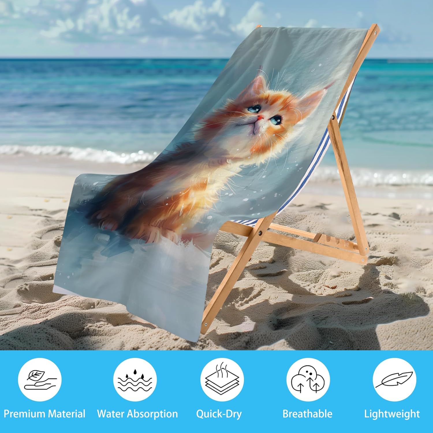 WZOMT Cute Cat Beach Towel - 32x52 Inch Microfiber