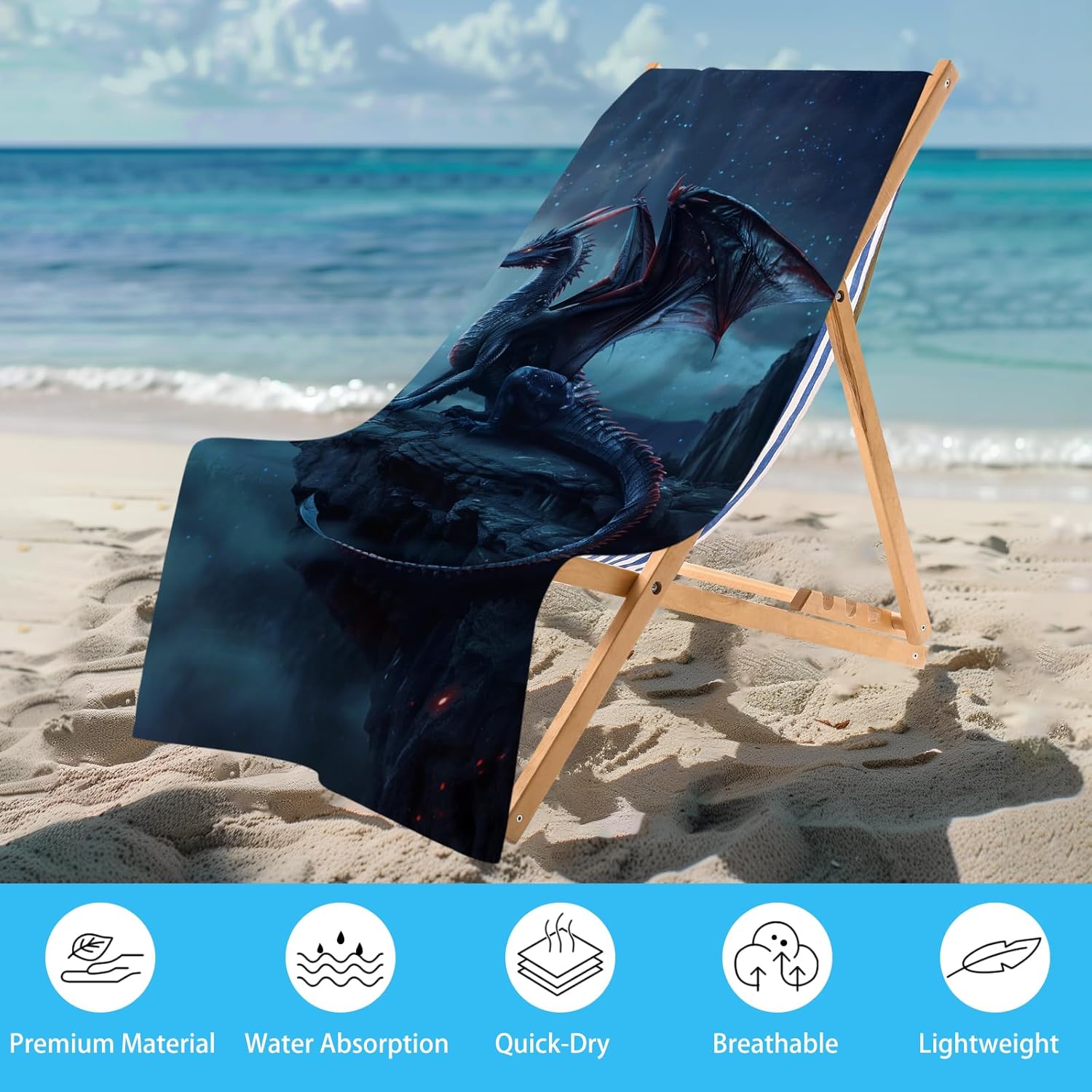 WZOMT Microfiber Dragon Beach Towel - 32x52 Inch