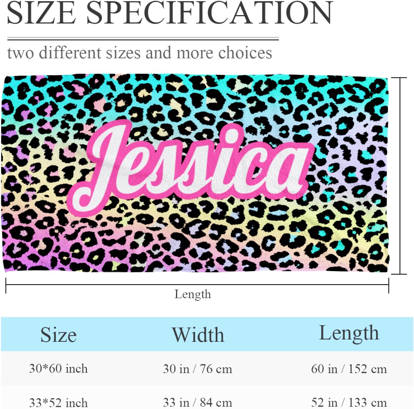 Custom Name Beach Towel with Leopard Print