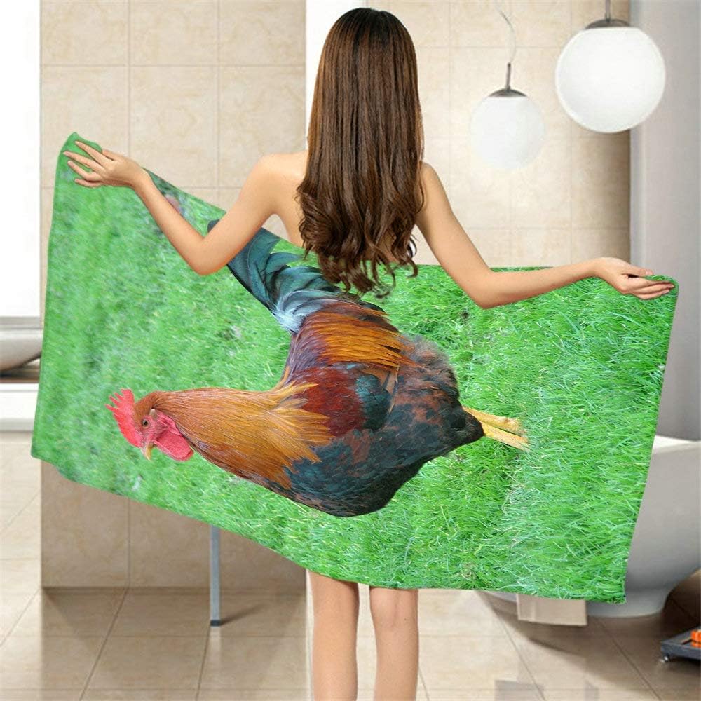 Moslion Comfy Bath Towel Rooster Chicken Green 64x32 Inches 1