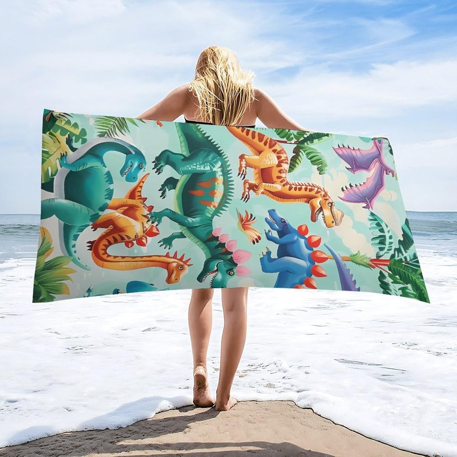 Dinosaur Beach Towel Unique Quick Dry Soft Plush