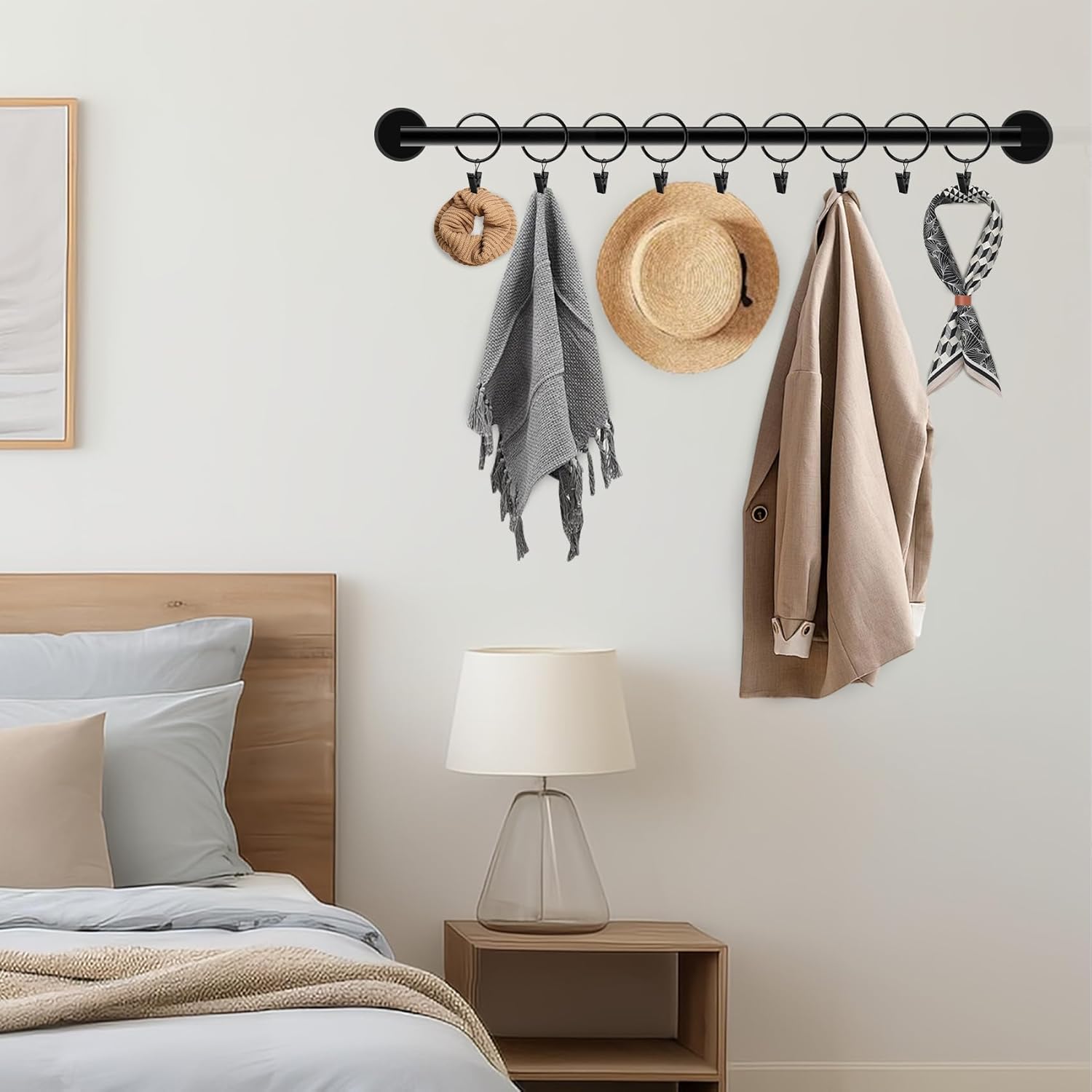 24 Pack 2 Inch Curtain Rings with Clips - Rustproof Black