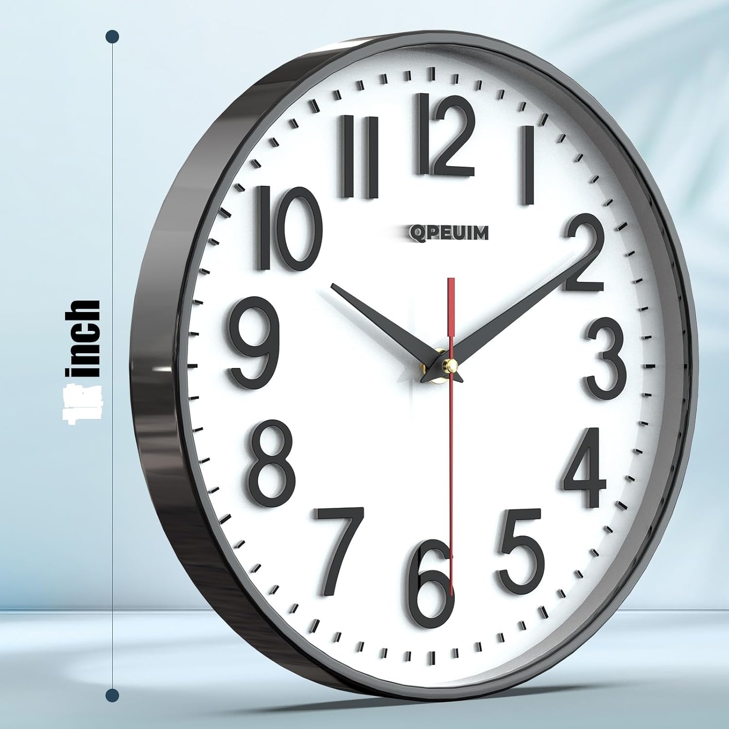 QPEUIM 10-Inch Battery Operated Wall Clock with 3D Dial