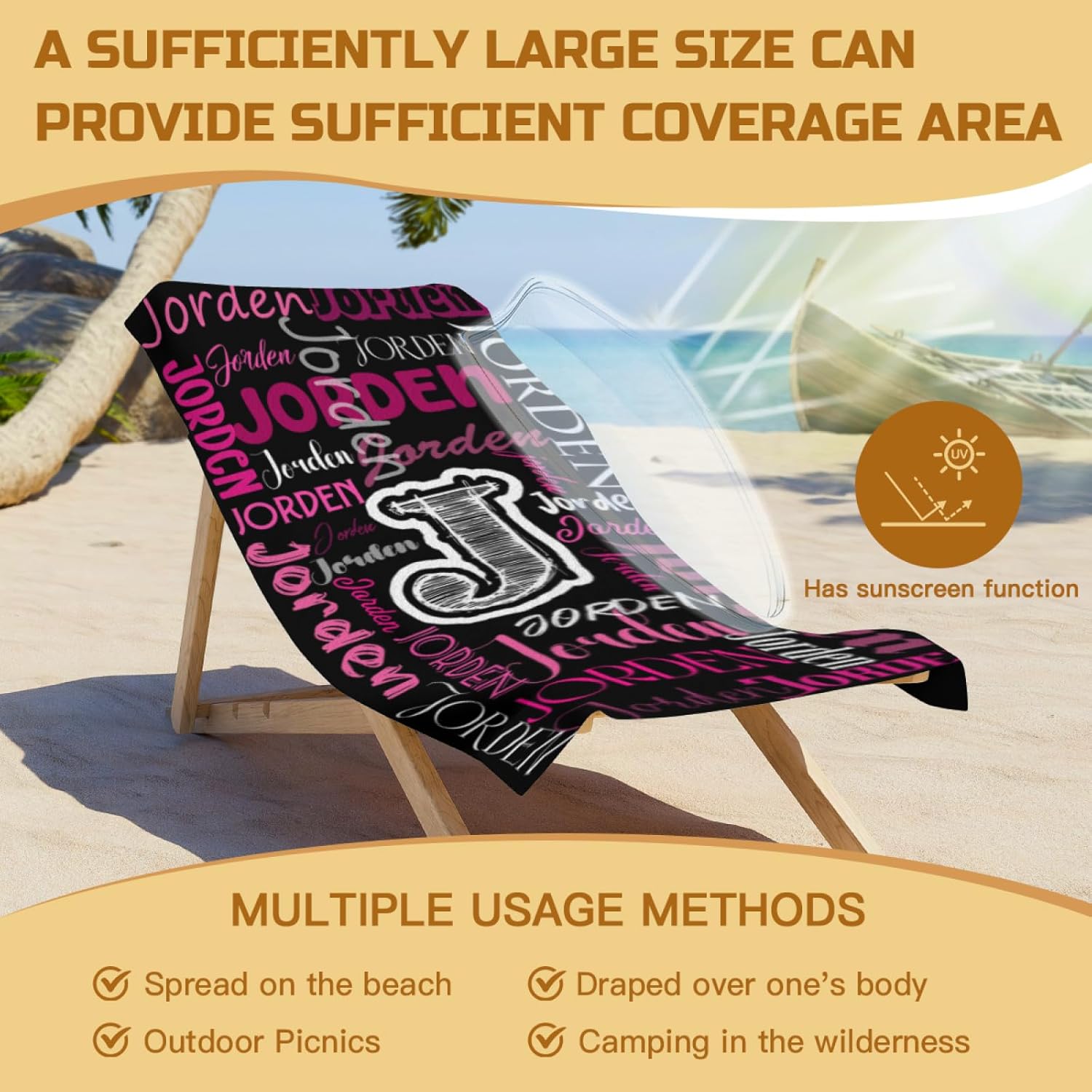 Custom Beach Towels with Names - Black Pink