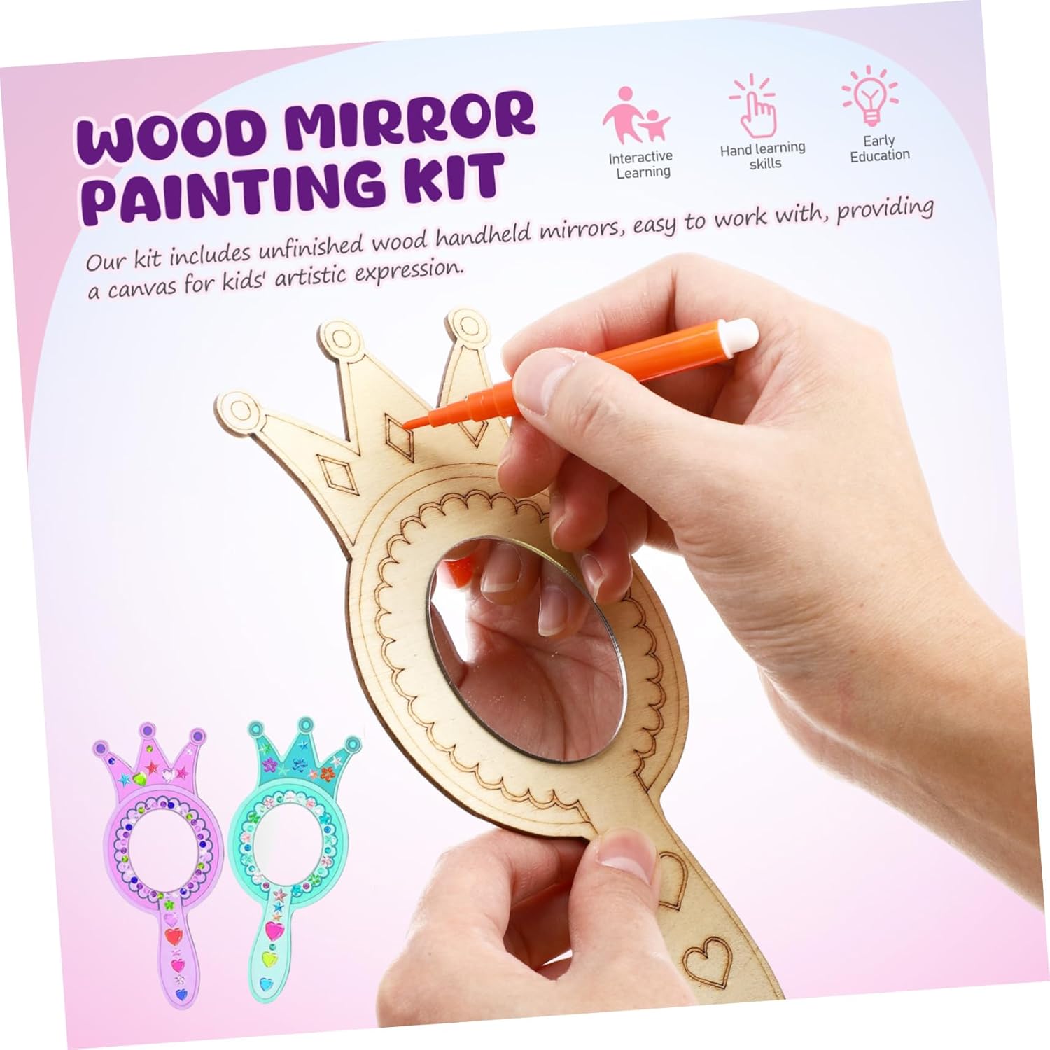 BESPORTBLE Wooden Handmade Mirrors for Boys Girls DIY Craft Set