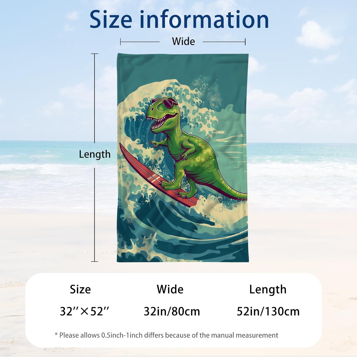 WZOMT Kids Dinosaur Beach Towel 32x52 Inch Microfiber