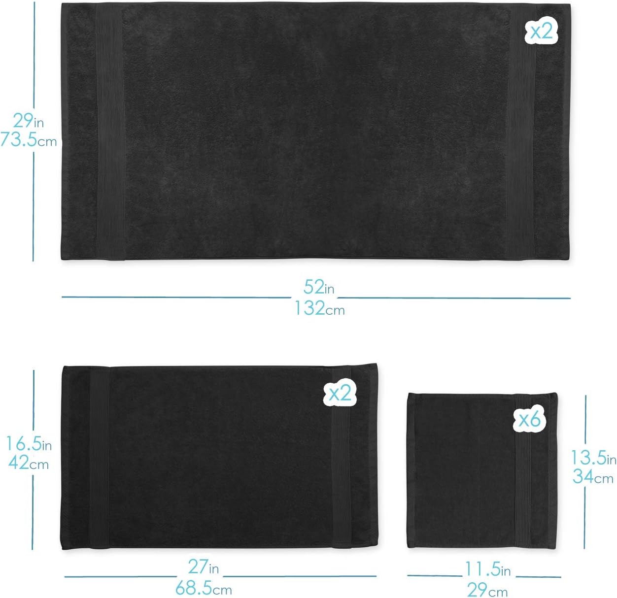 Hearth Harbor Bath Towel Set of 6 - Ultra Soft 700 GSM Cotton