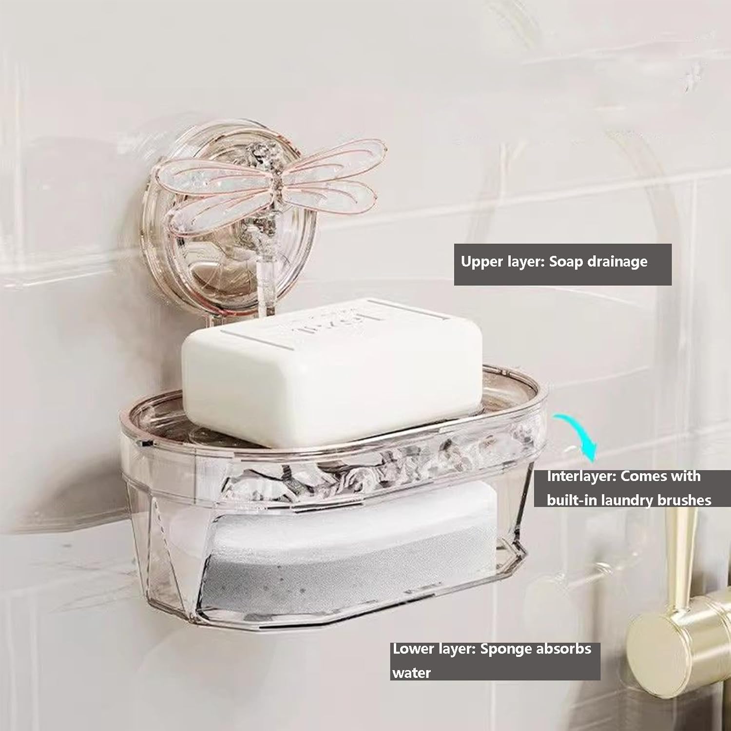 Dragonfly Suction Cup Soap Dish Holder for Shower and Sink