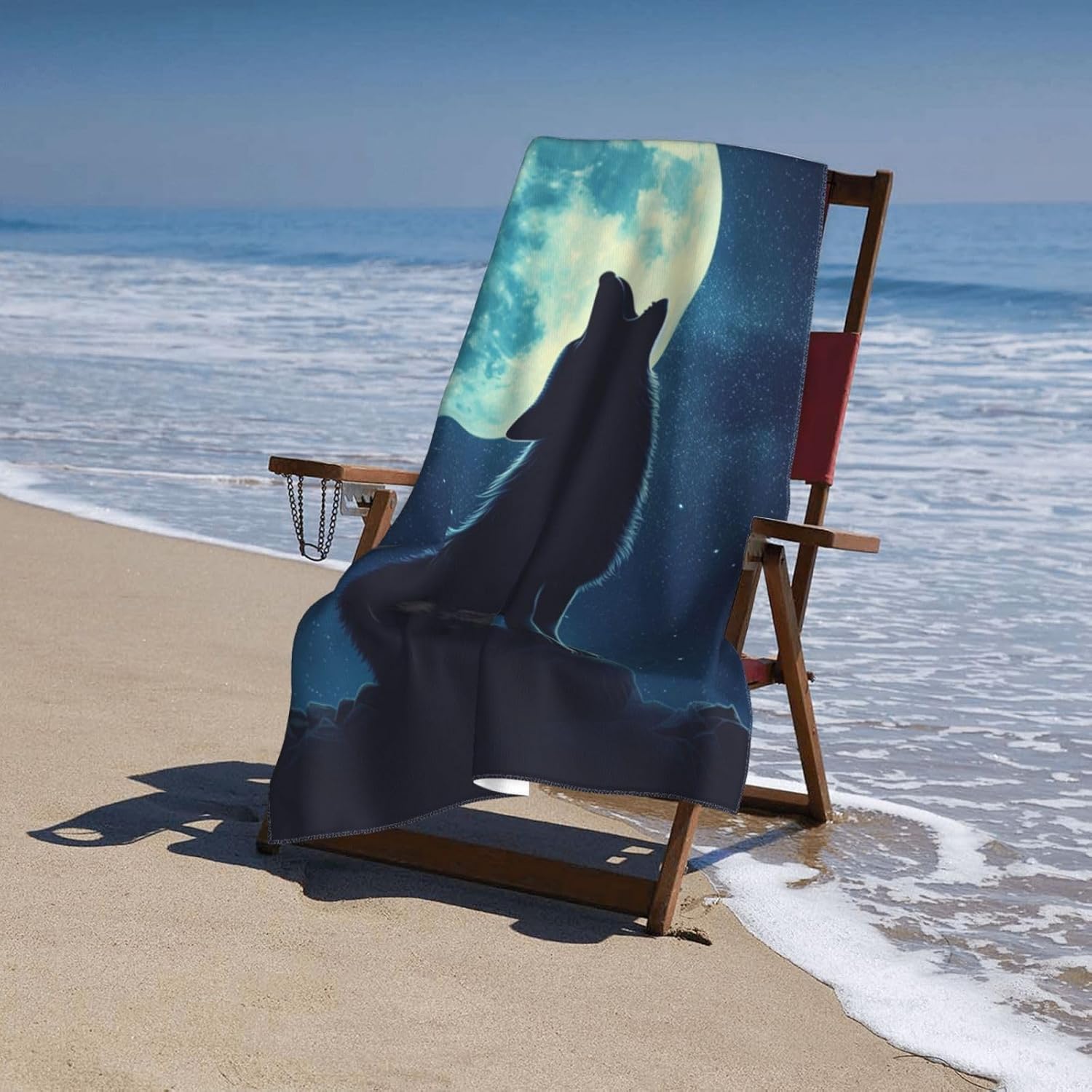 VANZEV Wolf Moon Beach Towel - 52x32 Inch Microfiber Sand Free